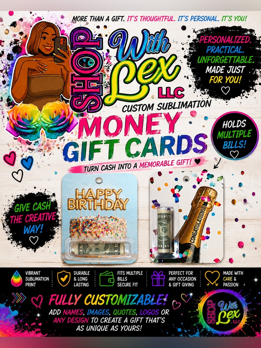 💵 Custom Sublimation Money Gift Cards